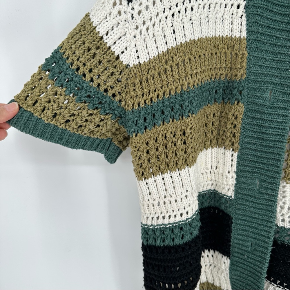 Zara Colorblock Striped Button Down Crochet Knit Polo Cardigan Sweater, Medium - Picture 9 of 14